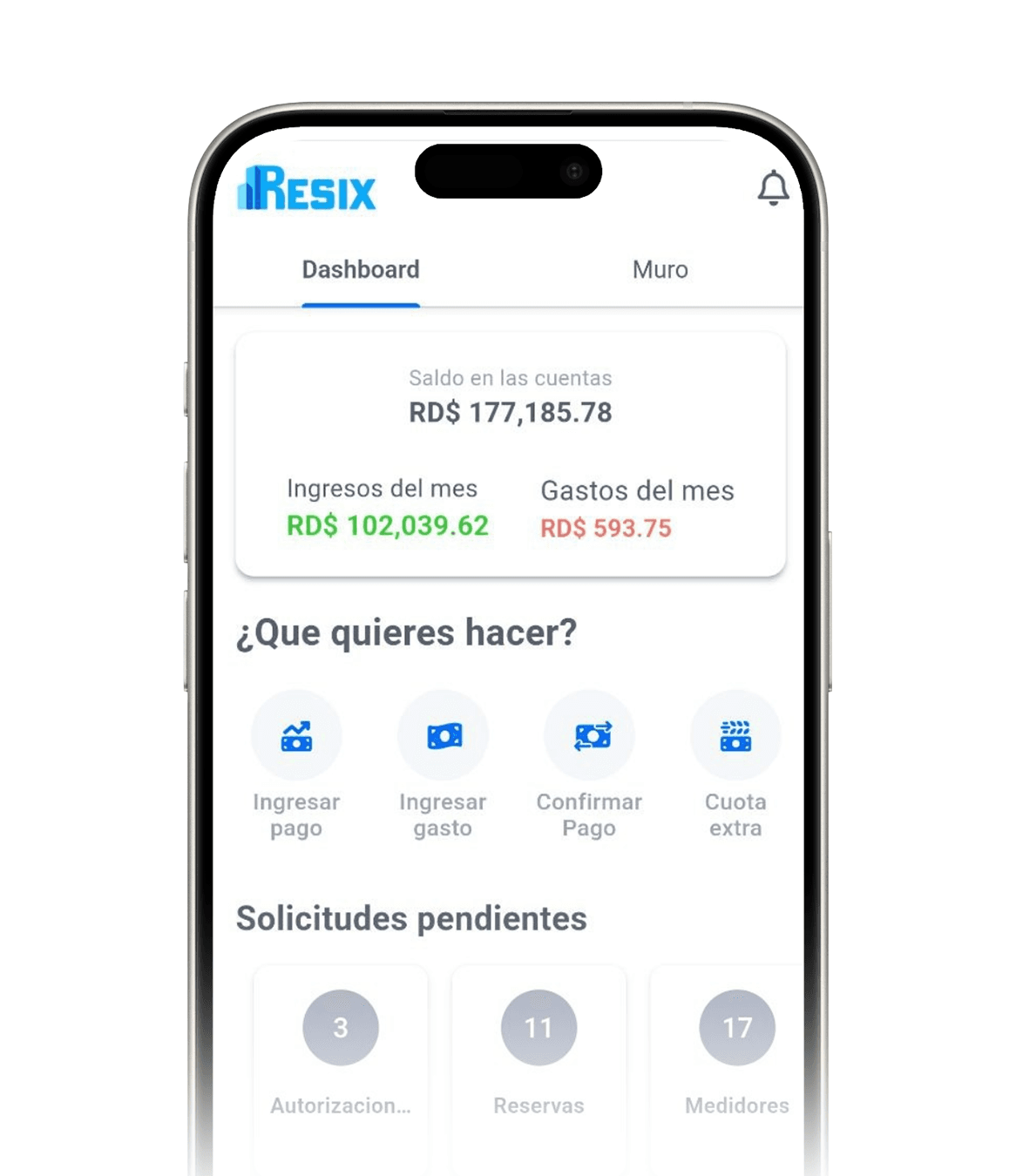 App Resix mostrando finanzas del condominio