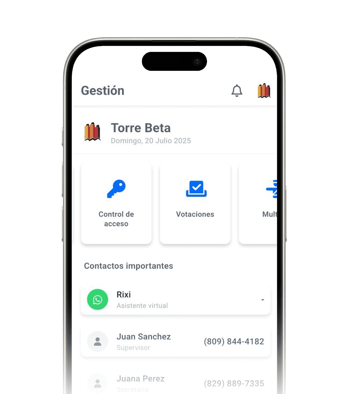 App Resix mostrando gestión del condominio
